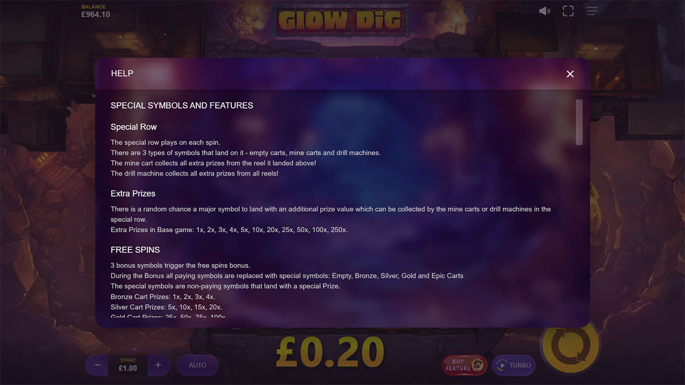 Glow Dig por Max Win Gaming, info screenshot