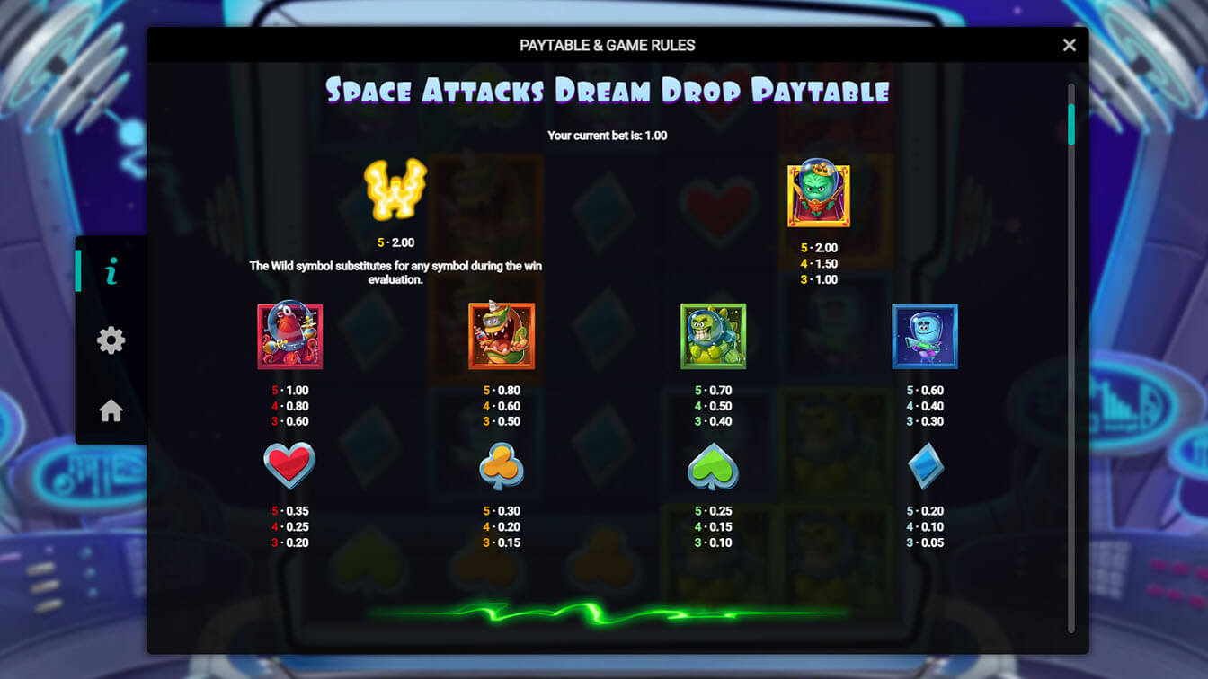 Space Attacks Dream Drop por Relax Gaming, info screenshot