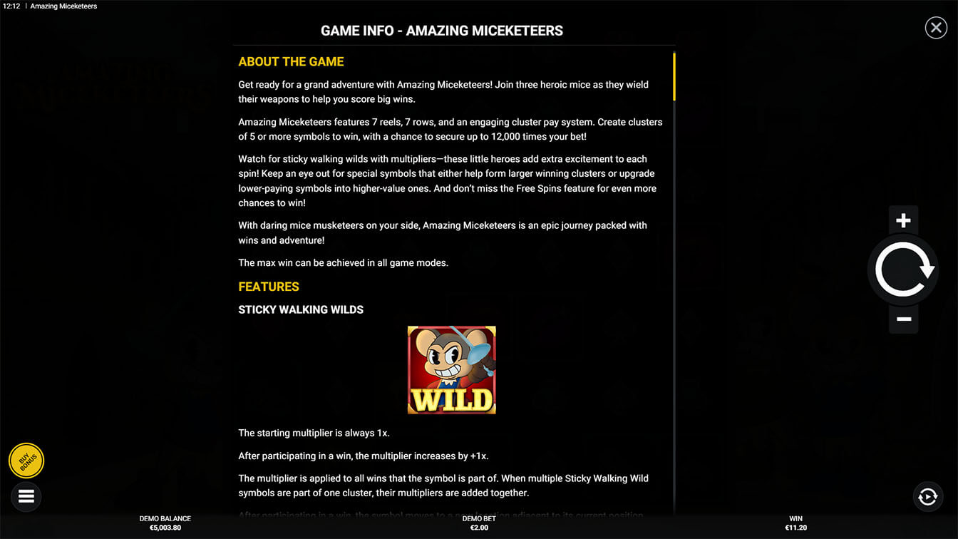 Amazing Miceketeers por Bullshark Games, info screenshot