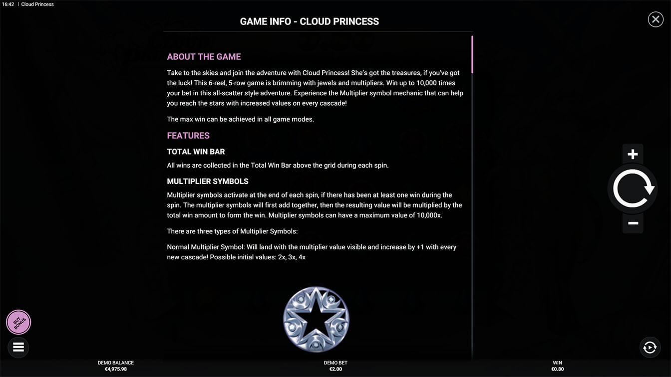 Cloud Princess por Hacksaw Gaming, info screenshot