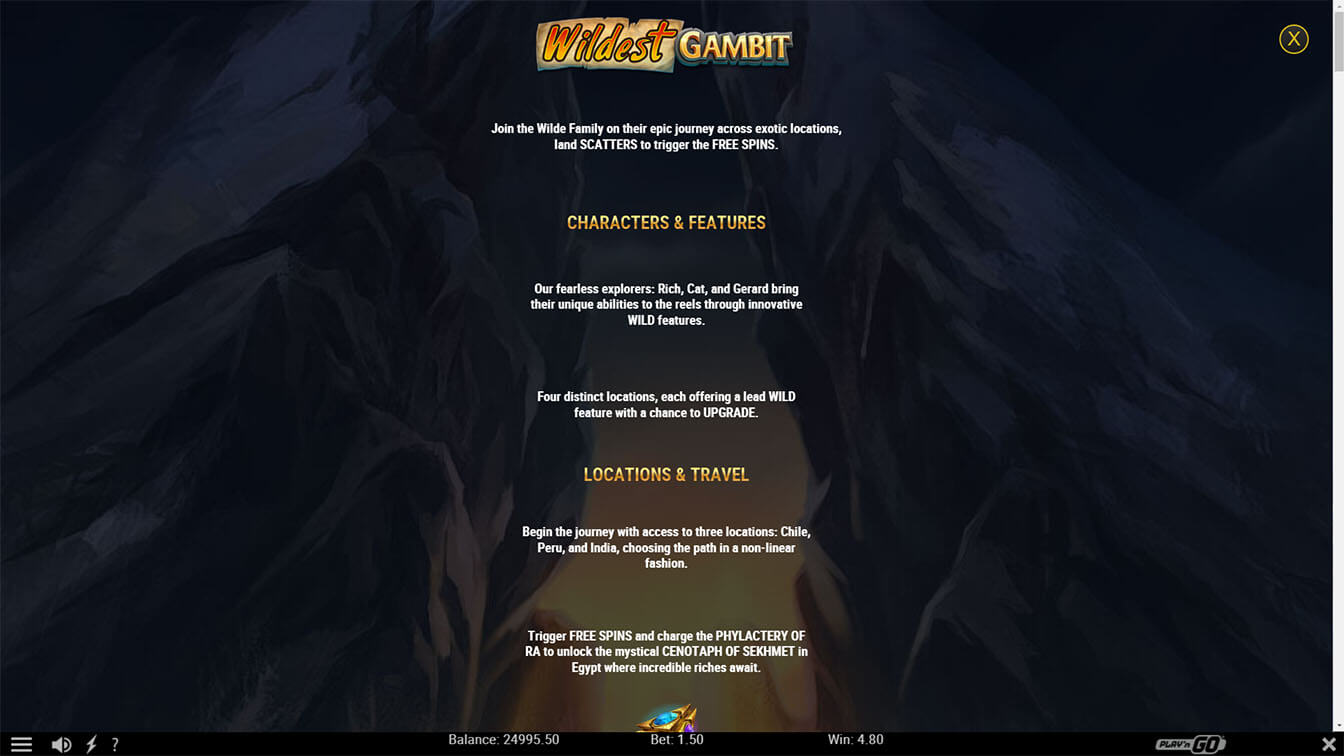 Wildest Gambit por Play'n GO, info screenshot